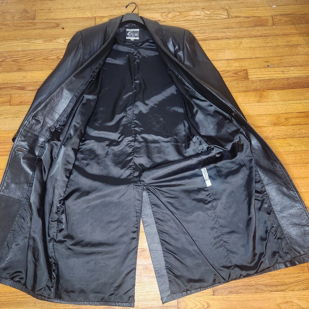 Vintage G3 GIII Leather Trench Coat Jacket Womens Medium 90s 80s Pockets - Picture 11 of 11